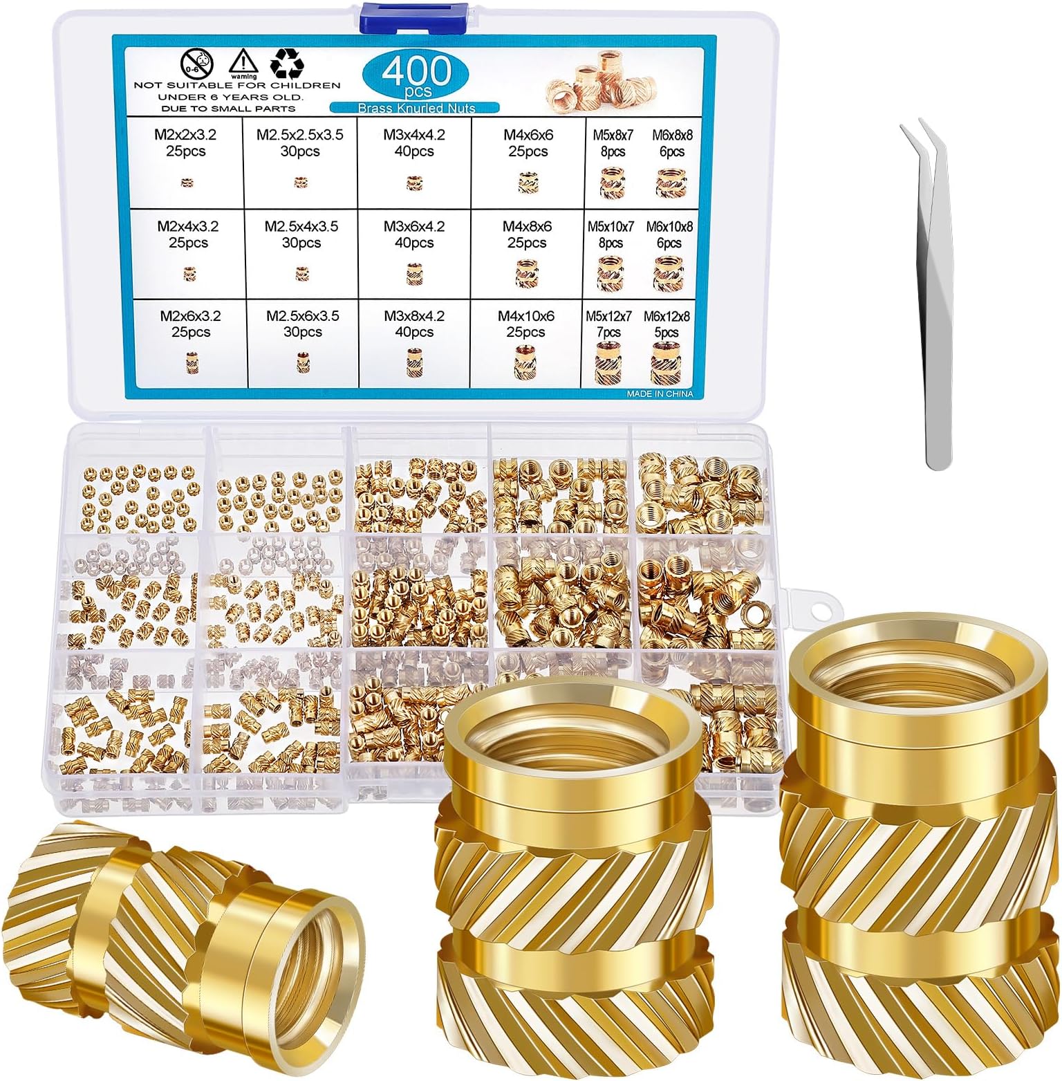 Pengxiaomei 400 Pcs Threaded Inserts for Plastic M2 M2.5 M3 M4 M5 M6 Heat Set Insert Metric Knurled Nuts Inserts Brass Female Thread for 3D Printing Automotive Plastic Shell