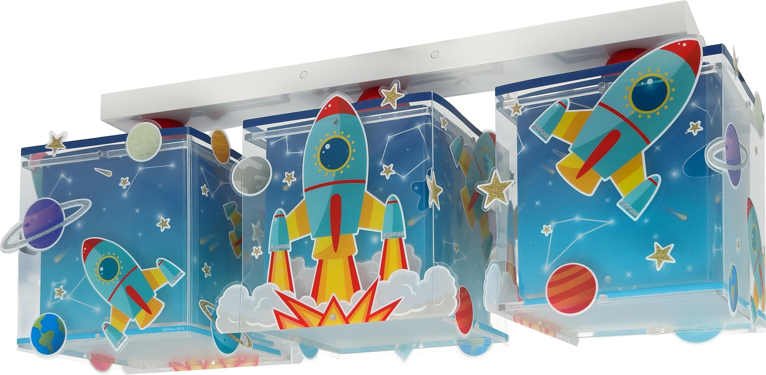 Dalber Lámpara Plafón Infantil 3 Luces Rocket Cohete Azul 63353 E27 | E27 - 3 x 15W; plafones infantiles