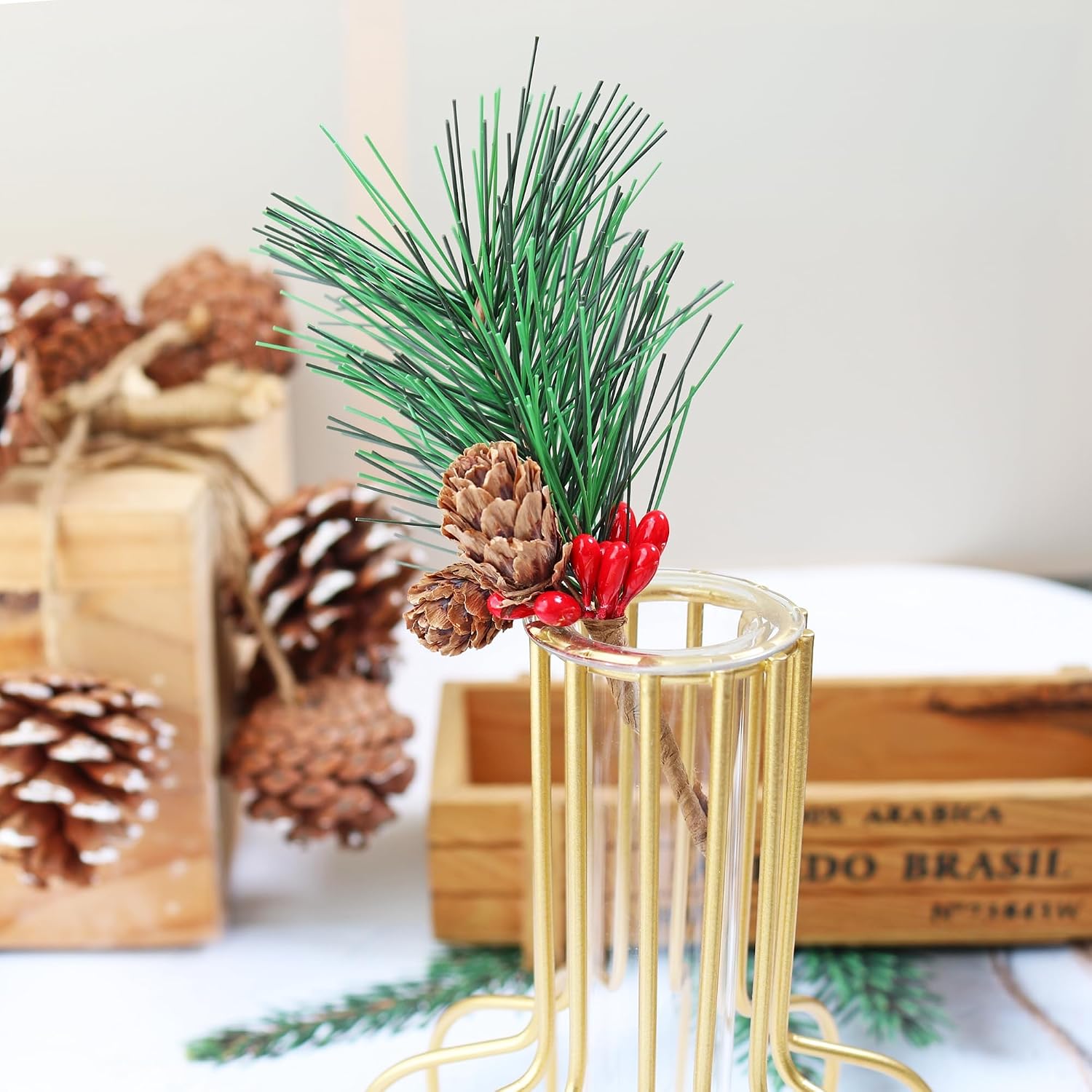 Htmeing Small Artificial Pine Picks for Christmas Flower Arrangements Wreaths and Holiday Decorations (20pcs)