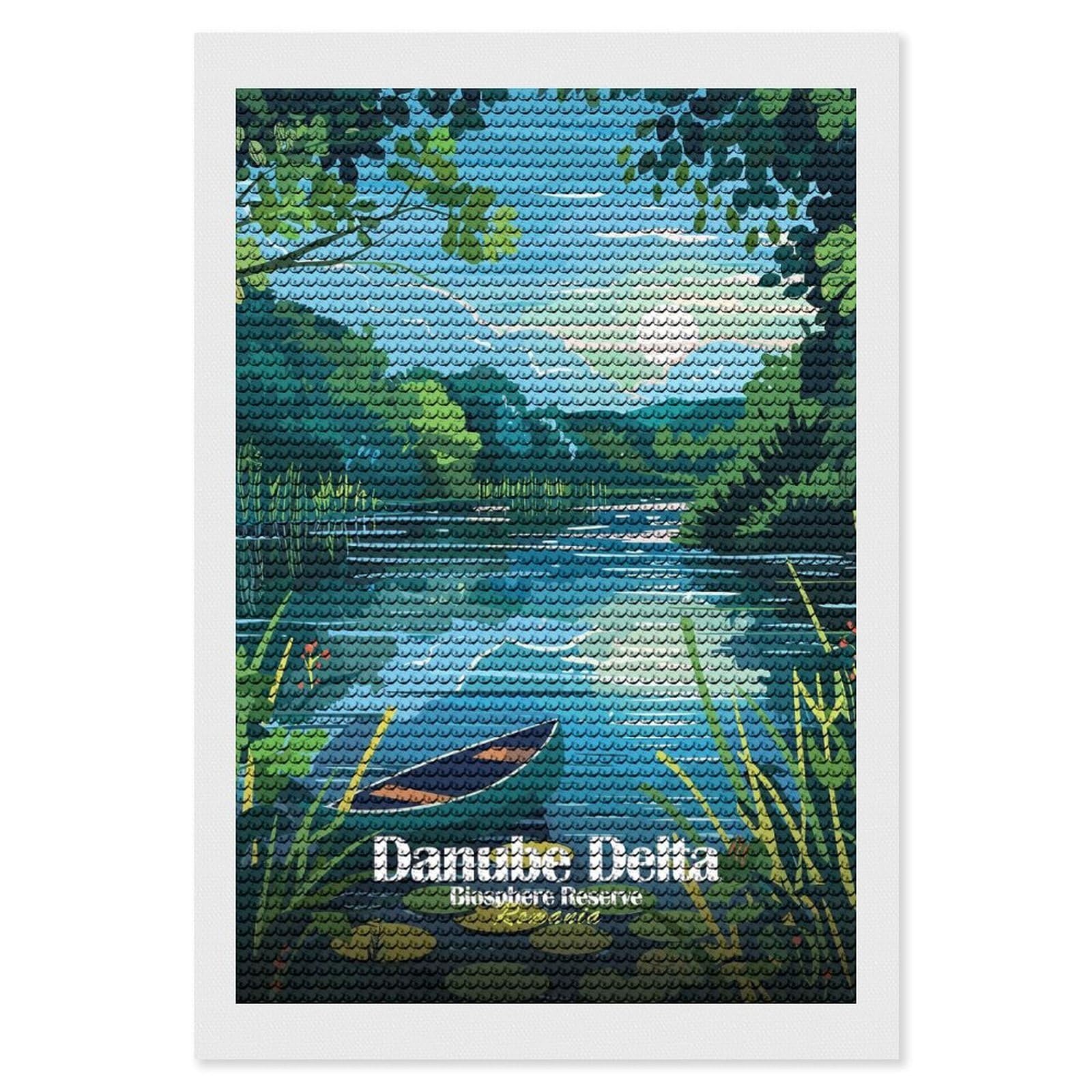 Junmoney Danube Delta Biosphere Reserve Romania Diamond Painting Canvas Kit 8"x12", for Teens, Vintage Style Decor, Modern Decor, Home Wall Art, Festive Craft Gift