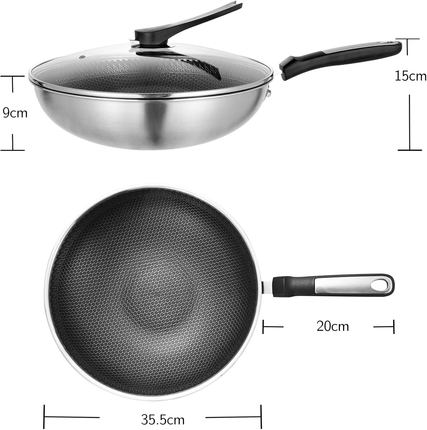 Prоduсt Dеаl 14 inches Stainless Steel Wok ,Nonstick Stir Fry Pan with Lid, Electromagnetic Compatibility, Non-Stick Hand And Scratch-Resistant Cookware