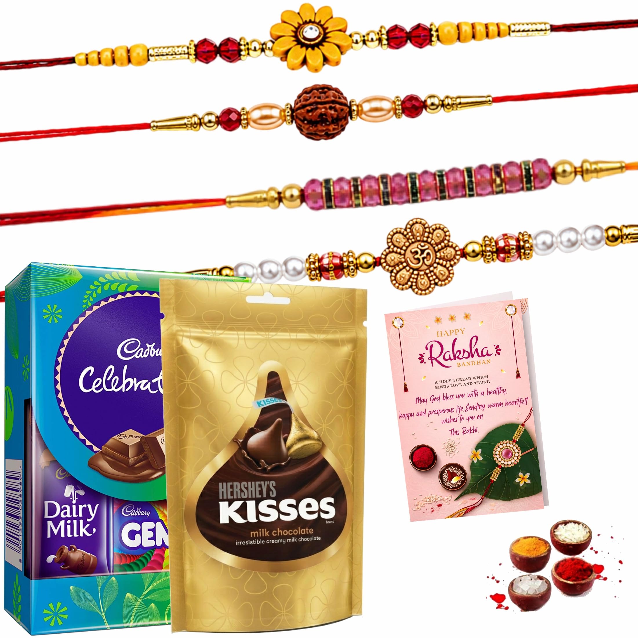 Rakhi Combo Pack with Chocolate | Set of 4 Designer Fancy Rakhi and 2 Chocolate Boxes for Brother, Bhai, Men, Bhabhi & Kids-Super Sweet Rakshabandhan Gift Hamper Set-image-26