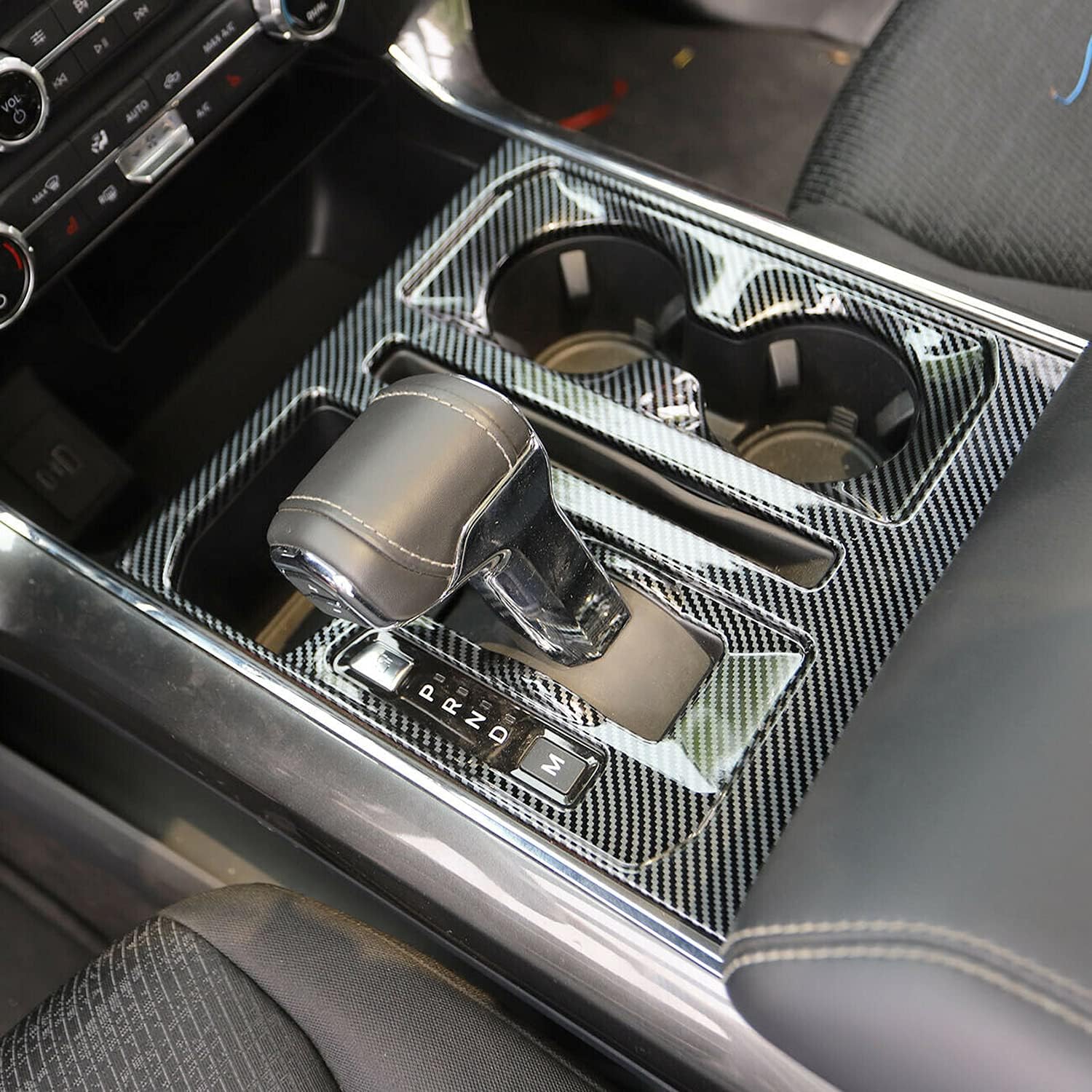 for Ford F150 F-150 2021-2022 LHD Carbon Fiber Black Interior Gear Position Panel Cover Trim 1pcs Car Accessories