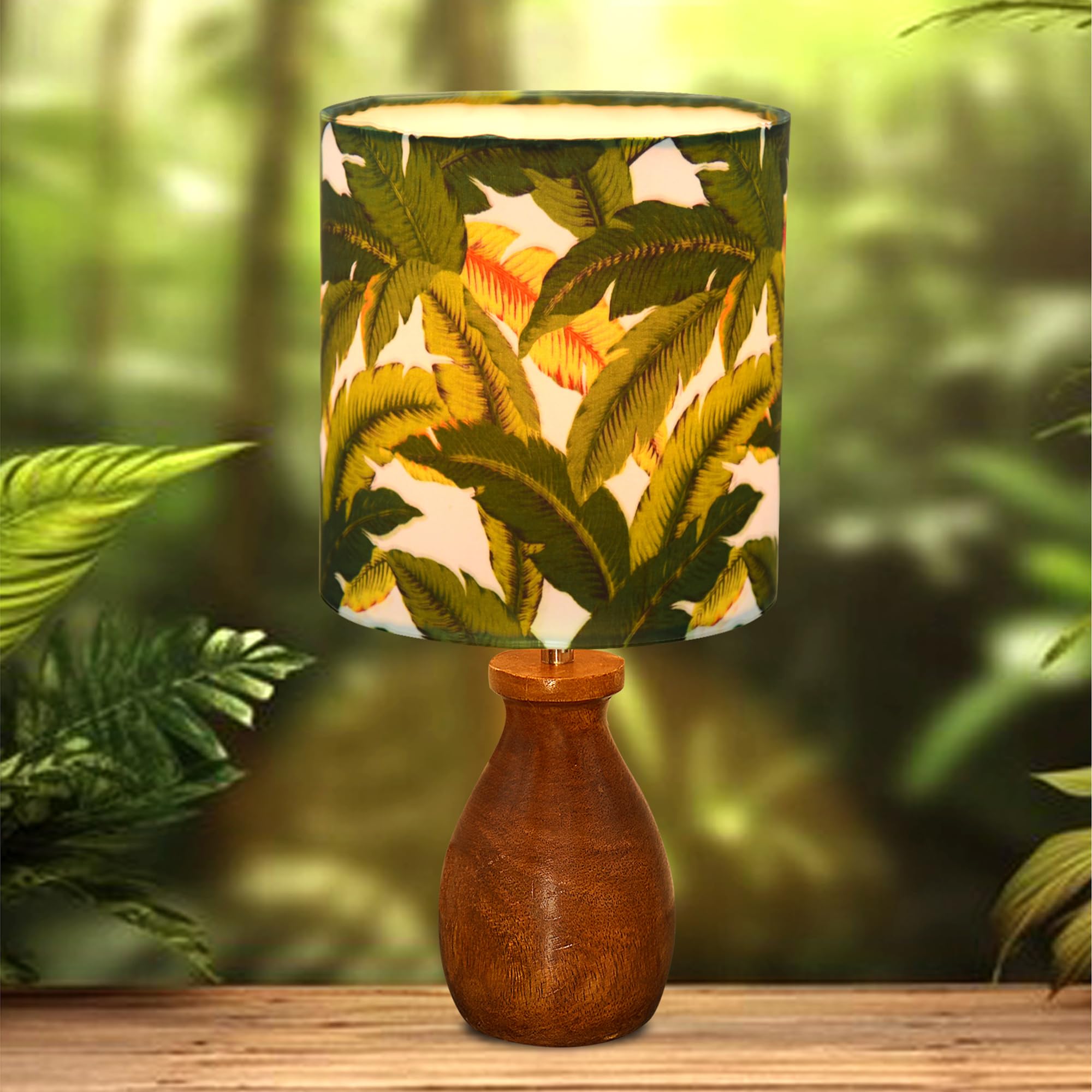 Homesake® Dovel Pot Modern CFL Table Lamp, Wooden Base Modern Fabric Lampshade for Home Office Cafe Restaurant, Dovel Pot, Leafy Affair (Leafy)