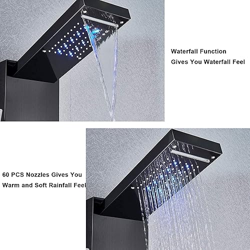 Miniatura 7 de YAGATAP Sistema de panel de ducha LED de cascada de lluvia sistema de masaje de lluvia con chorros de cuerpo torre de ducha de acero inoxidable