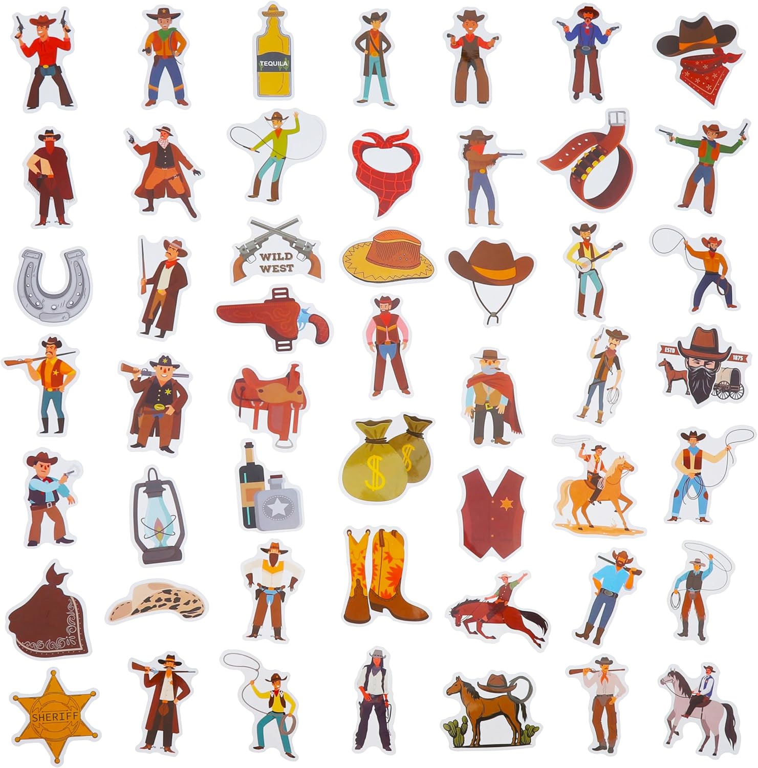 100 Pack Cowboy Stickers, Western Cowboy Rodeo Party Favors, Birthday Decorations