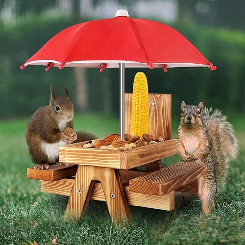 Gnodary Squirrel Feeder with Umbrella, Squirrel Feeders for Outside, Squirrel