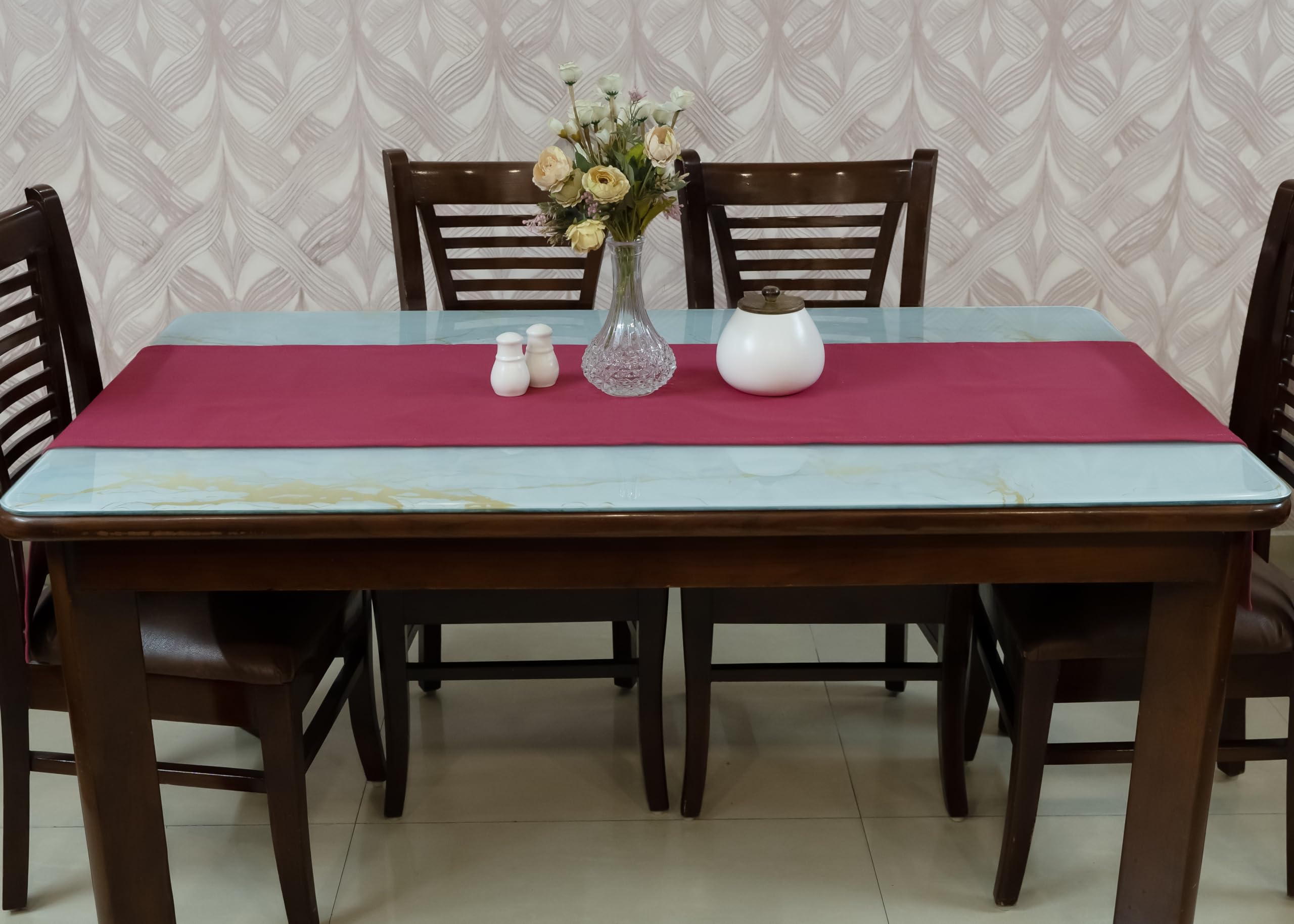 Kinton Crafts Solid Cotton Table Linen Set for Dining Table/Anti Skid Table Runner Set Heat Resistant/Washable: Runner (18X82 inch 1 Pc) Placemat (15X20 inch 6 Pcs) Napkin (17X17 inch 6 Pcs) - Pink