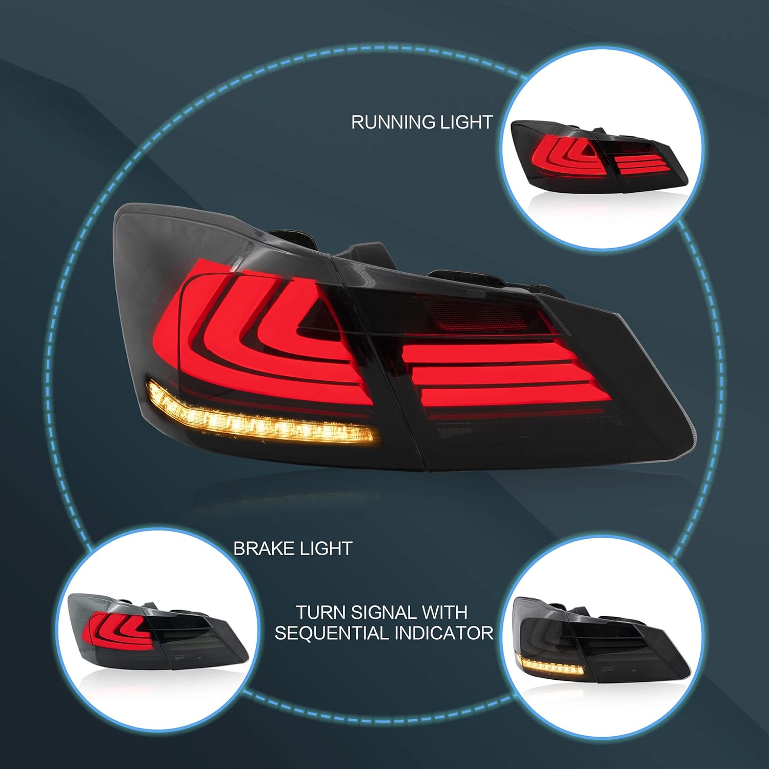 VLAND Tail lights Assembly Fit for 2013-2015 Honda Accord 9th Gen Sedan, with Sequential Turn Signal, Smoked