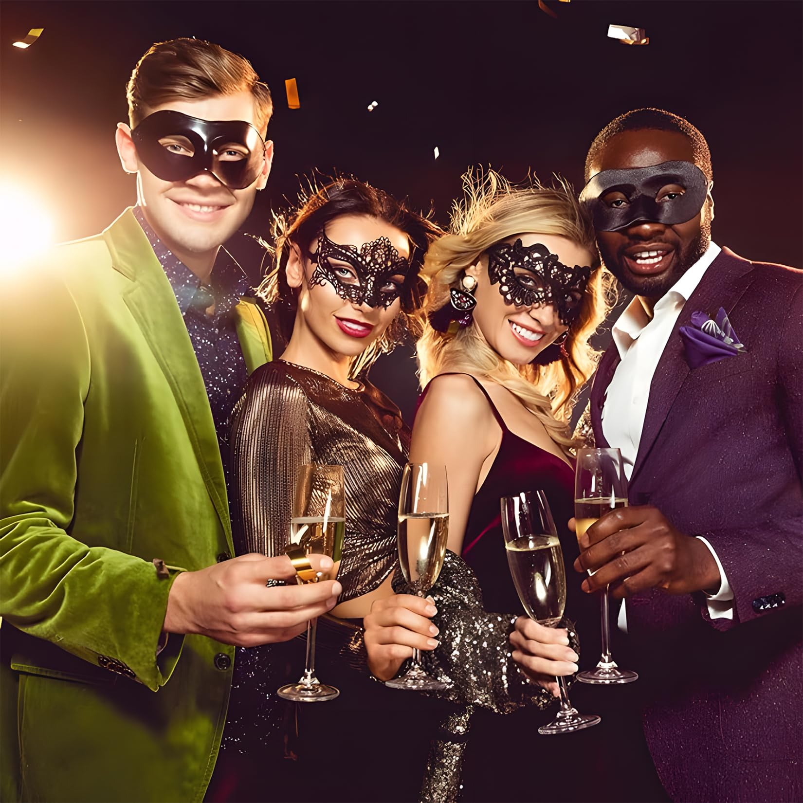 6 Sztukowe Maski Balu, Czarne Wenecjańskie Party Tkaniny, Damskie i Męskie Sexy Maski na Bal Maskowy, dla Kostiumowych Przyjęć