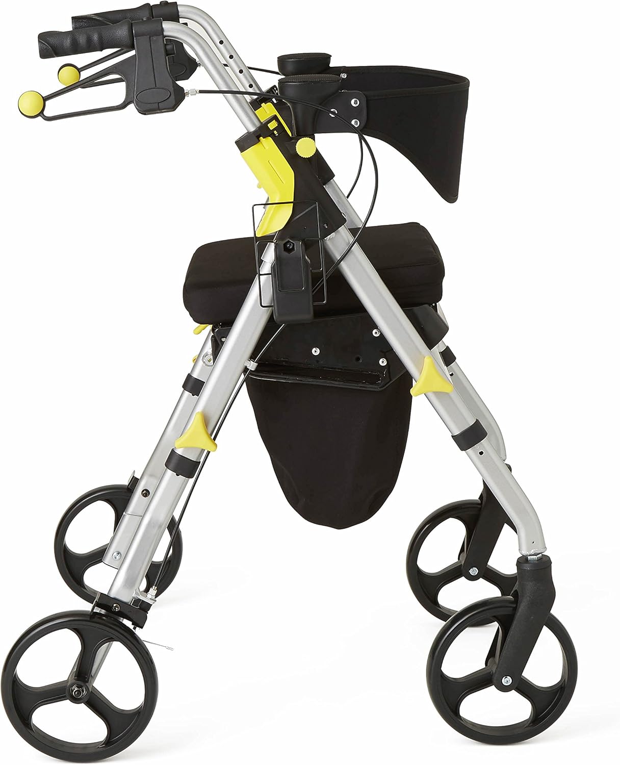 Medline Premium Empower Rollator Walker with Seat, Folding Rolling Walker with 8-inch Wheels, Silver