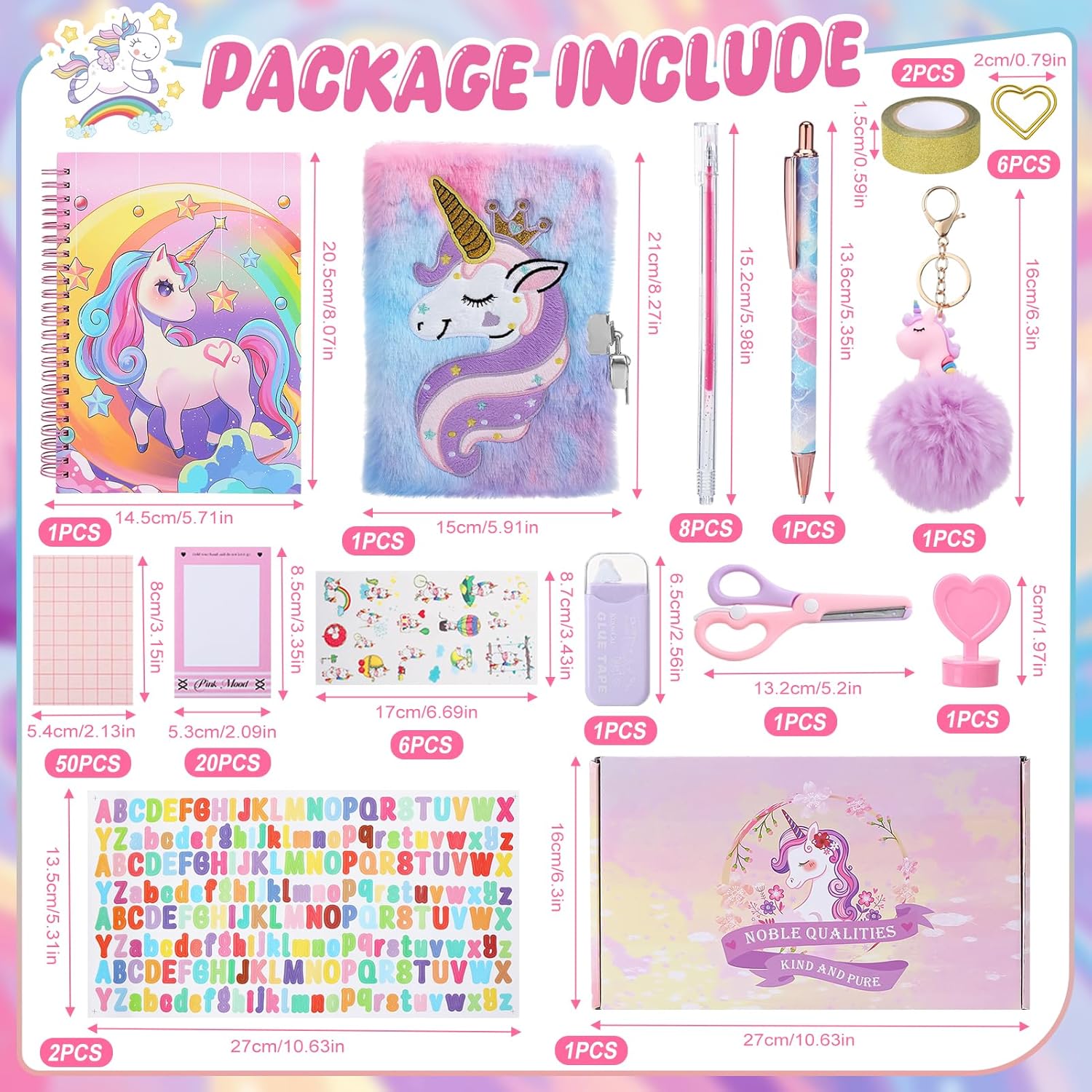 DIY Journal Kit for Girls Ages 8-14 Year Old, Unicorn Diary with Lock, 101 pcs Cute Scrapbook Supplies Stationery Journaling Art Crafts Kit for Kids, Christmas Birthday Gifts for Teen Girls - Image 2