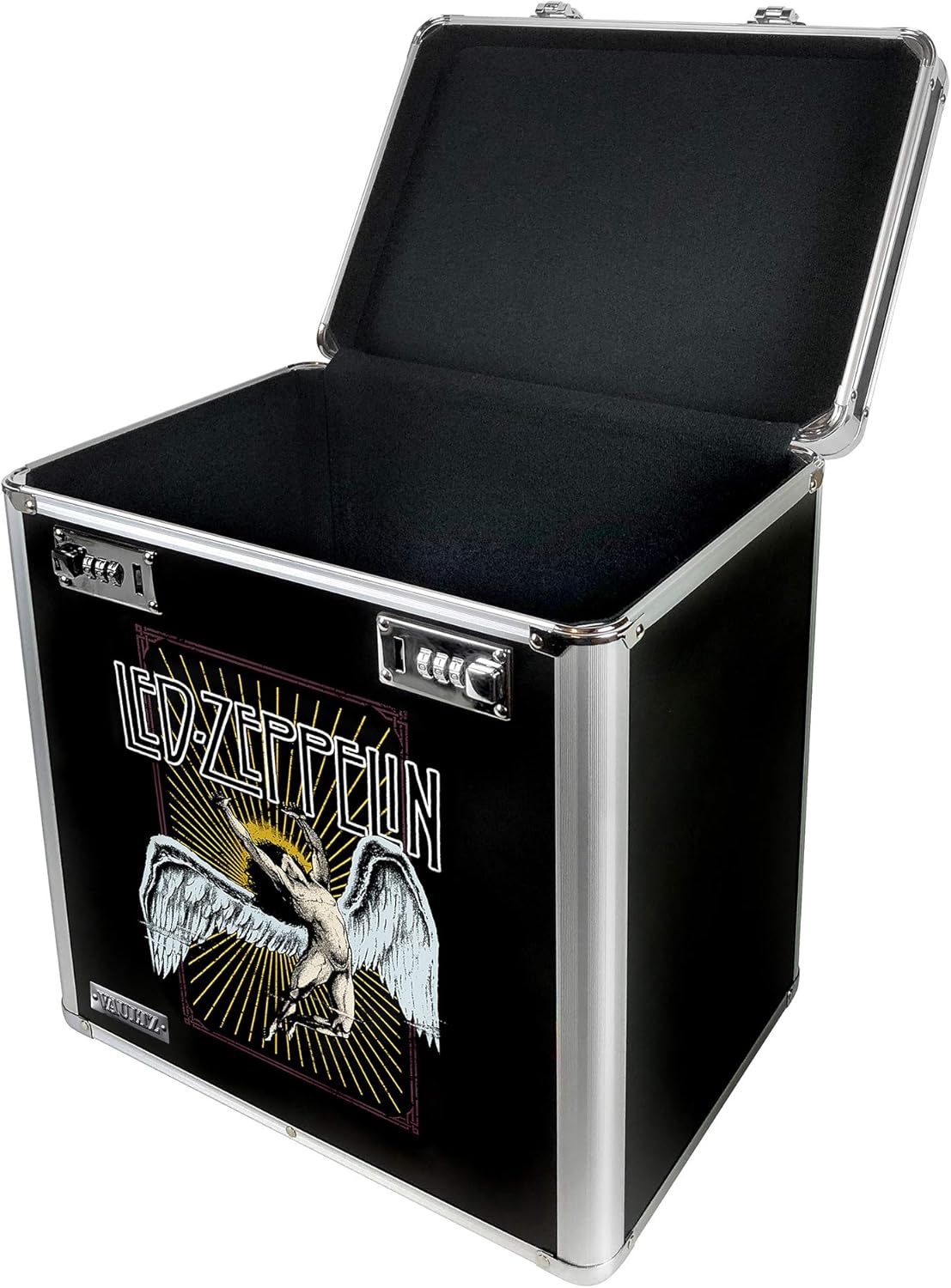 Vaultz Vinyl Record Storage Box - Locking 50 Album Holder & Organizer - Great Alternative to Flimsy LP Crate - 14.4 x 13.4 x 9.6 Inches - Led Zeppelin Album Design
