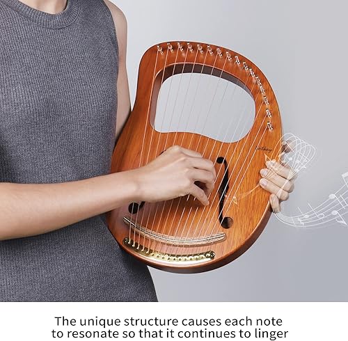 Miniatura 6 de Lotkey - Arpa de lira con 16 cuerdas de metal, arpa de lira de caoba con llave de ajuste, cuerdas de extracción, manual y bolsa de concierto