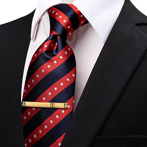 Miniatura 2 de Corbatas a rayas y corbatas a cuadros para hombre, corbata de seda tejida, juego de clip de corbata dorado