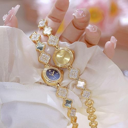 Miniatura 6 de Gosasa Reloj vintage dorado para mujer, pulsera de cadena de cuatro hojas huecas, delicado y pequeño, reloj de cuarzo, impermeable, regalo de lujo