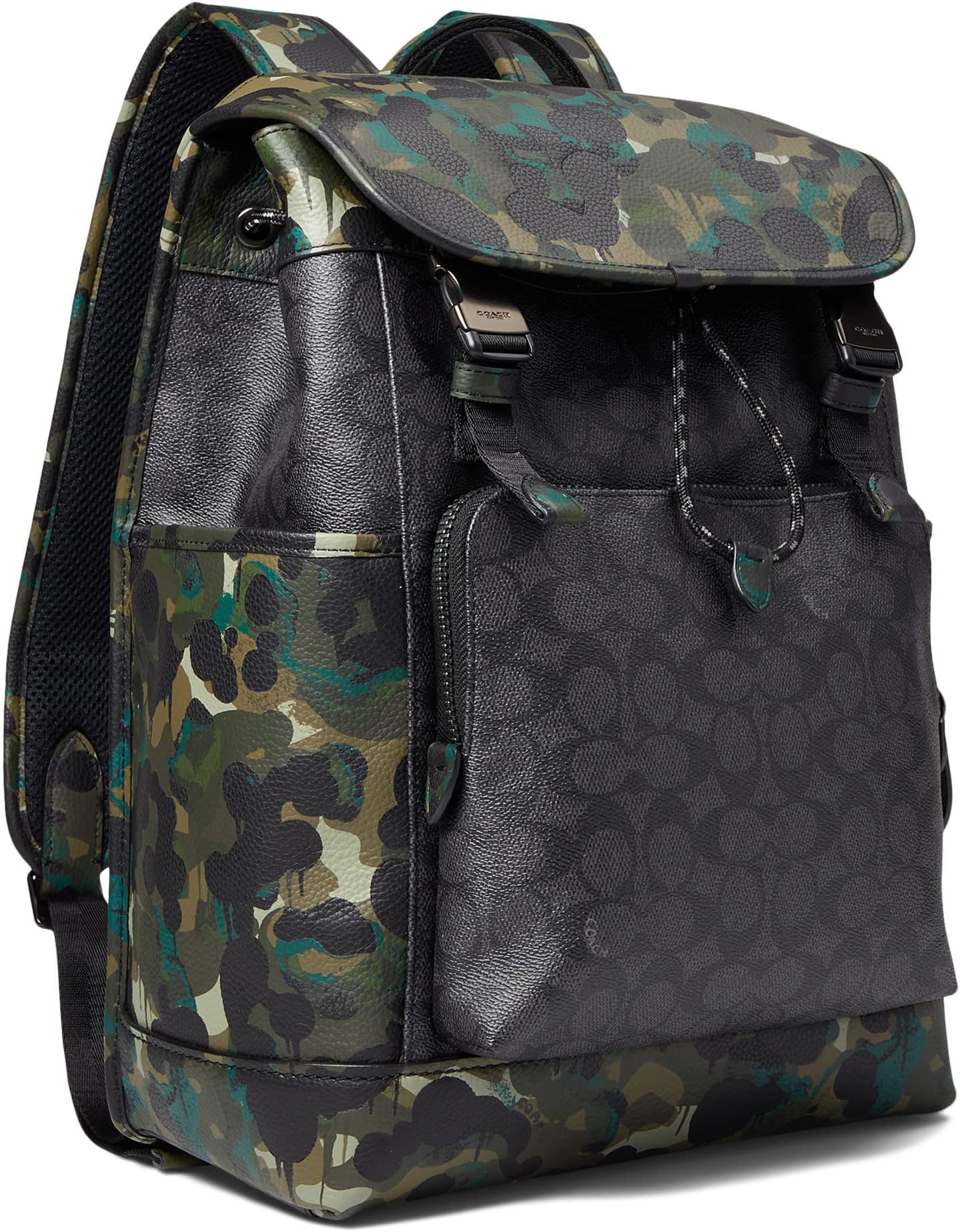 CoachLeague Flap Backpack in Signature with Camo Print Leather Charcoal Multi One Size