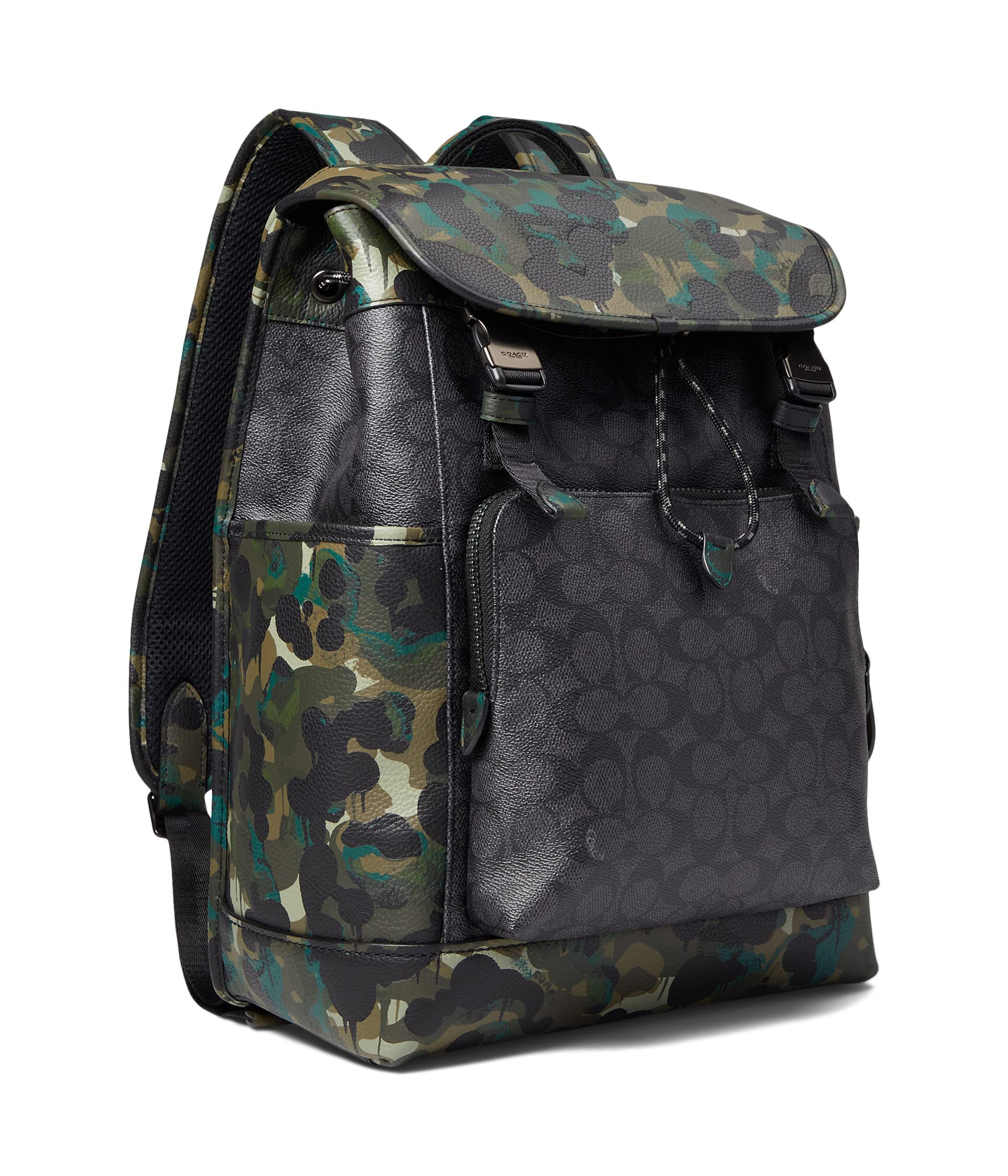 CoachLeague Flap Backpack in Signature with Camo Print Leather Charcoal Multi One Size