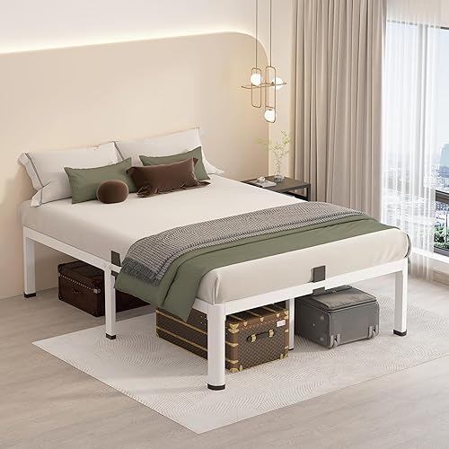Miniatura 28 de MAF Marco de cama de plataforma de metal de tamaño matrimonial de 14 pulgadas con patas de esquina redondas, soporte de listones de acero resistente