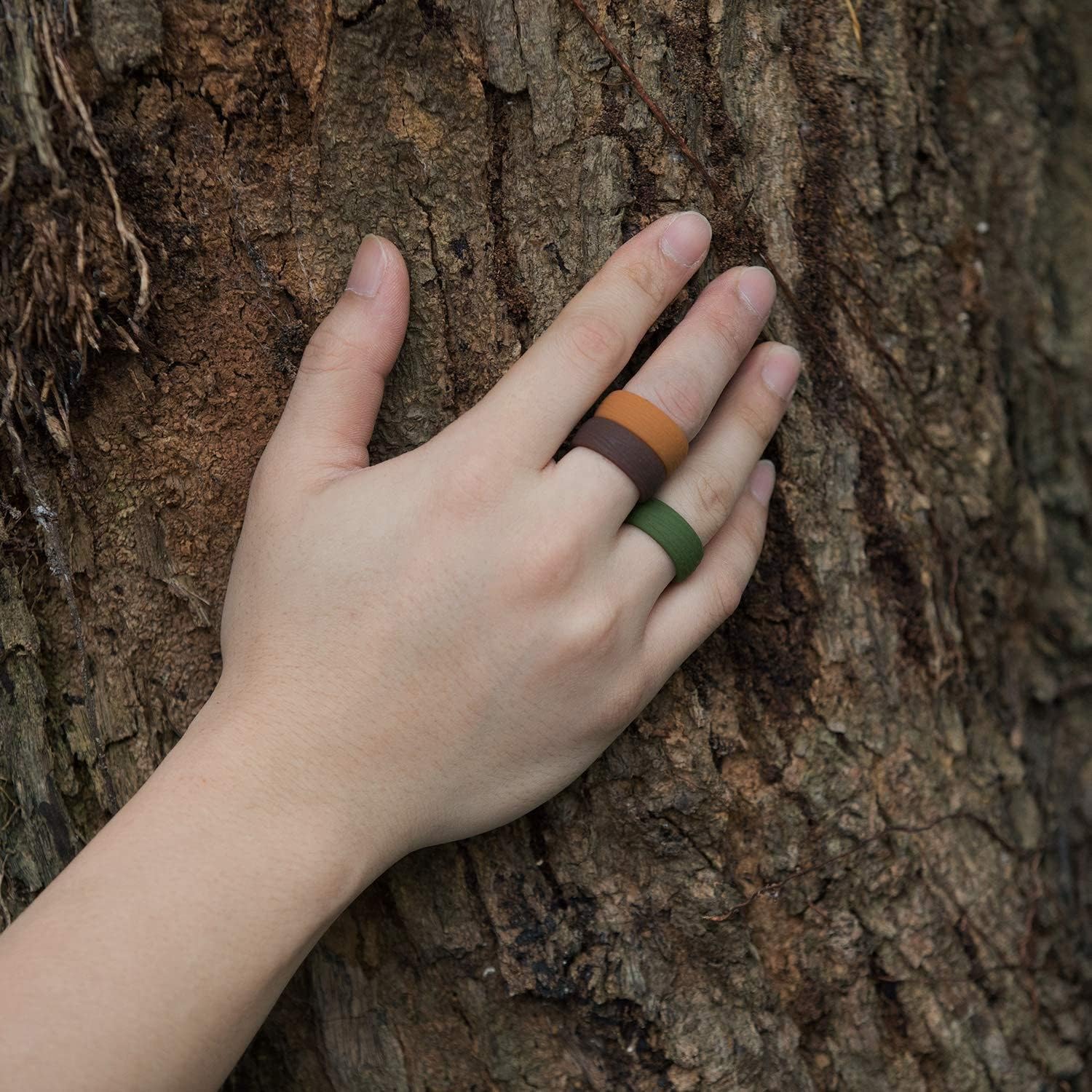 Mens 8.7mm Wide Bark Stria Silicone Wedding Band 5pcs Pack Black Green Gray Rubber Rings,US Size 7-14 - Image 3