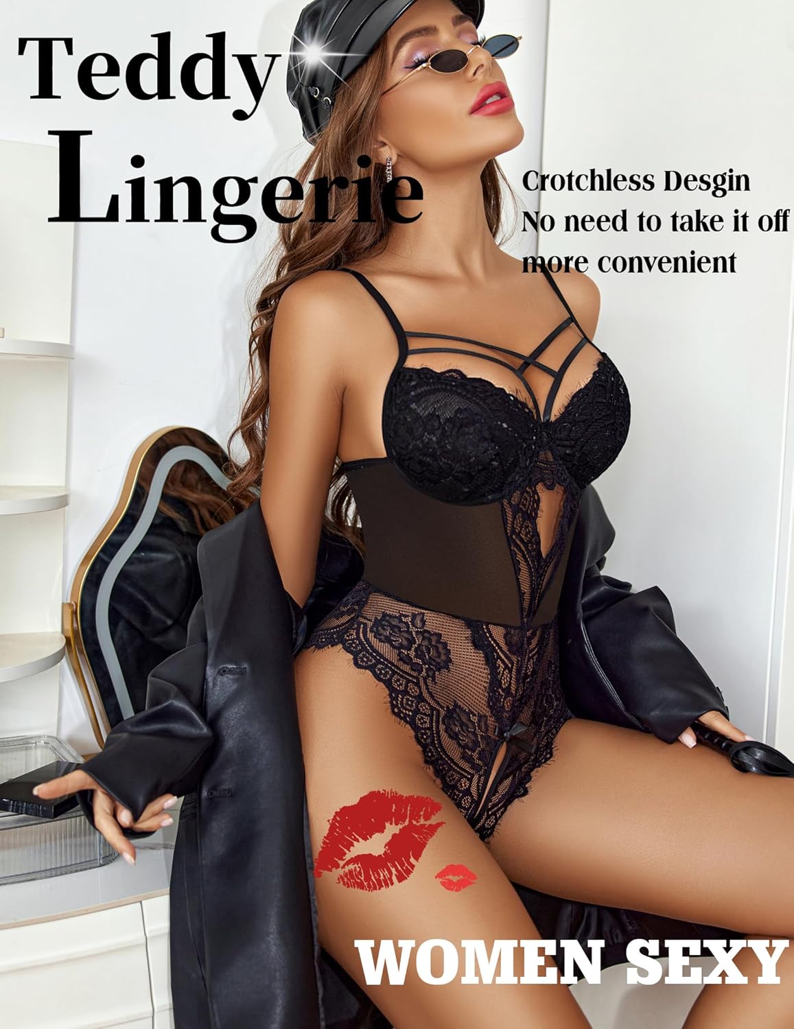 Avidlove Women Lingerie Floral Lace Harness Lingerie Bodysuit One Piece Teddy Babydoll Nightgown - Image 2