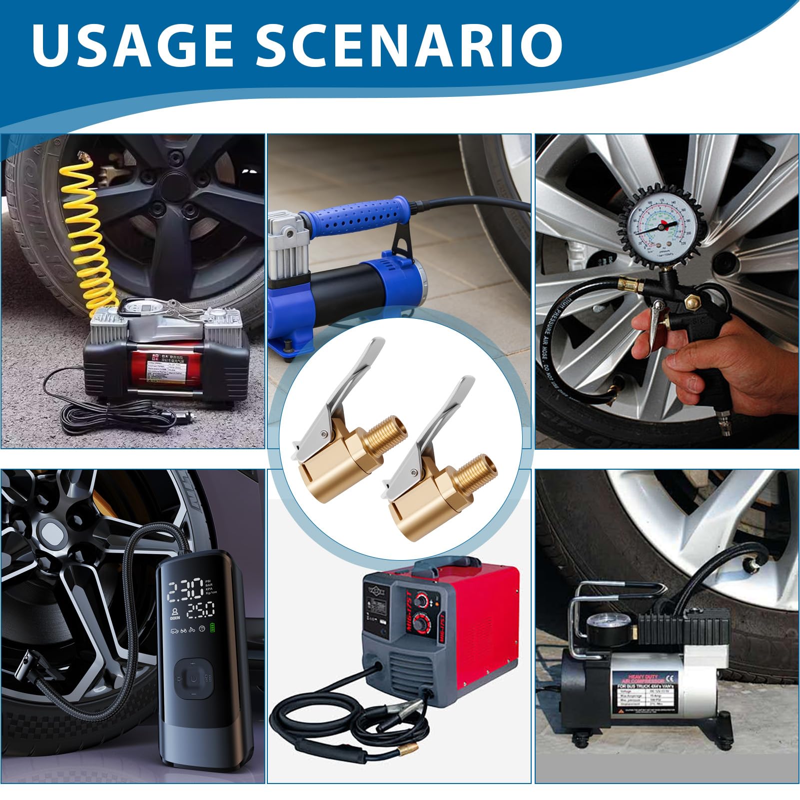 Yohtlfp 2PCS Boquilla Inflador Neumaticos, 8mm Abrazaderas de Aire para Vástago de Válvula de Coche, Boquilla Inflador Abrazadera Válvula, Conector de Válvula Inflado Latón — view 6