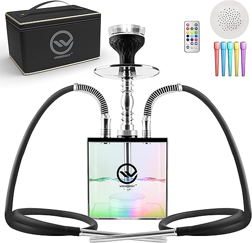 Hookah, juego de narguile de agua, 2 mangueras, con estuche de transporte y accesorios de narguile de agua, puntas de narguile incluidas, pinzas y