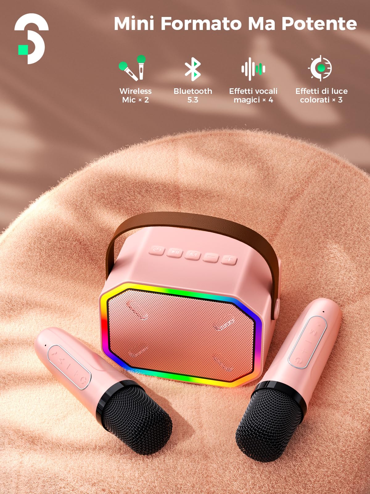 Karaoke Portatile Per Bambini - 2 Microfoni Wireless, Luci LED, Bluetooth, Effetti Voce - Foto 10