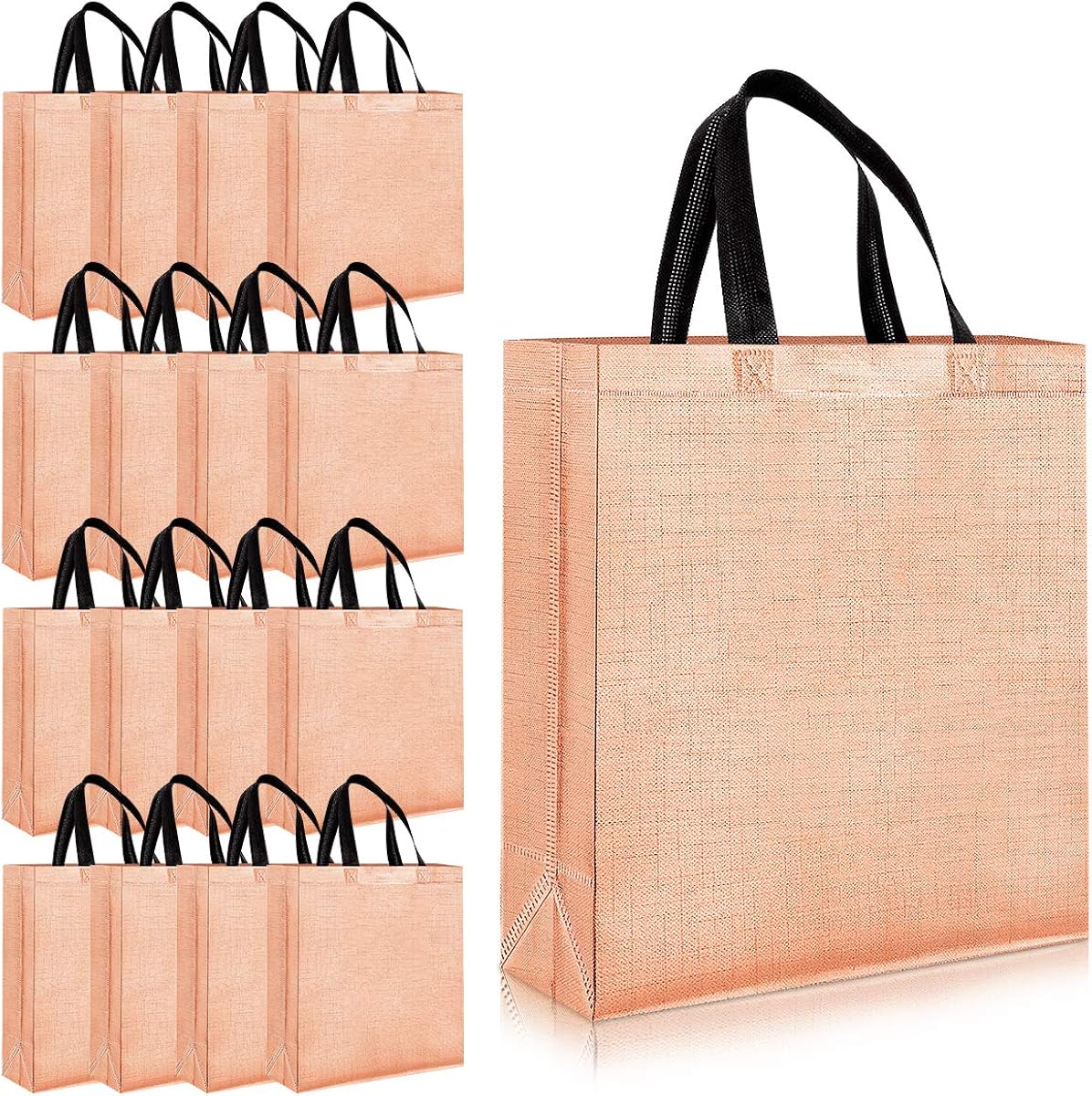 16pcs Glossy Reusable Grocery Shopping Bag, Non-woven Tote Bag with Handle Foldable