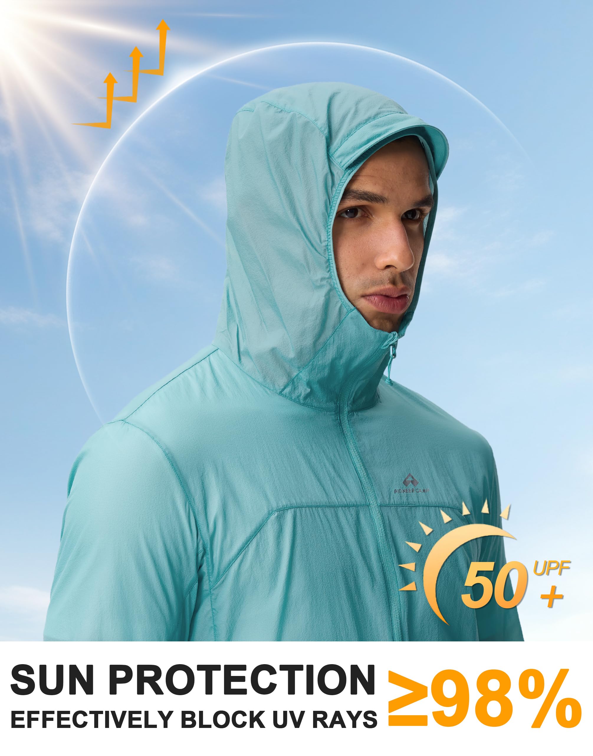 Pioneer Camp Leichte Windbreaker Herren UPF 50+ Full Zip Sommerjacke Wasserabweisend mit Achselreißverschlüssen verstaubar für Radfahren und Laufen