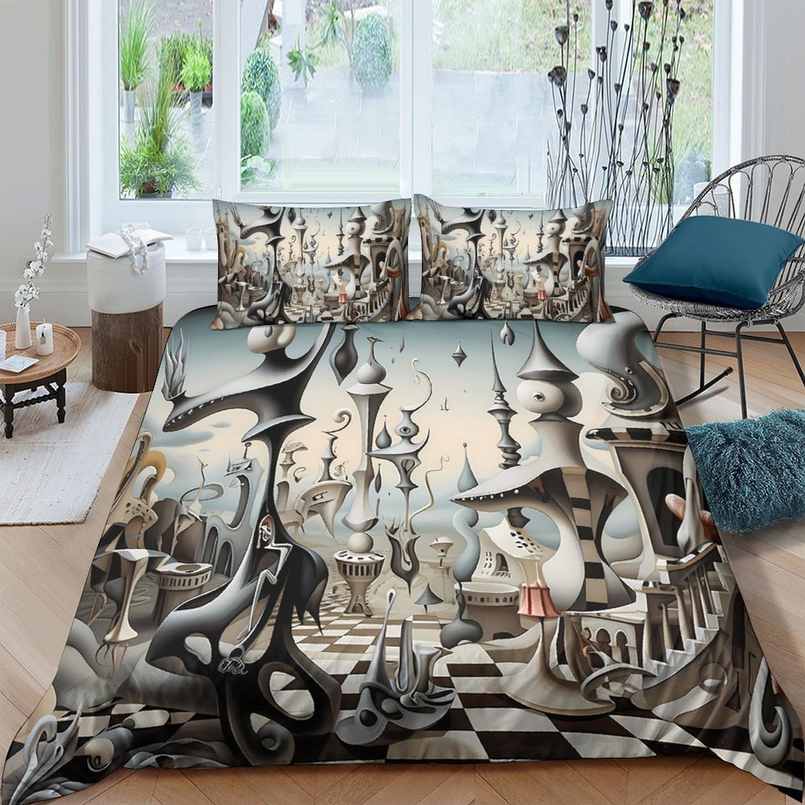 Ctjqhvkz Style-3 3D Printed Surreal Chess Fitted Sheet Microfiber Artistic Dreamscape Bed Cover For Bedroom Dorm Mattress Protection Decor Single（135X200cm）