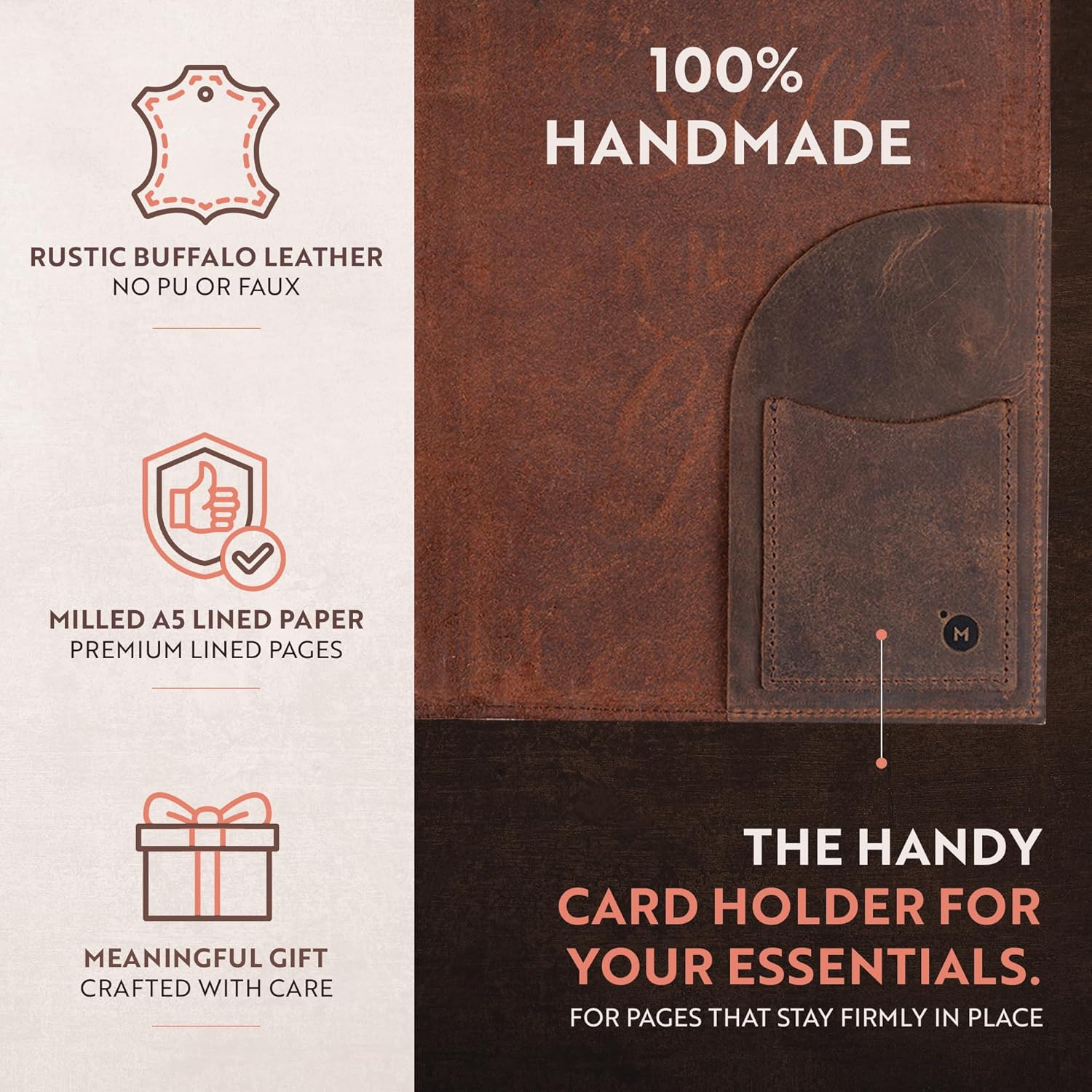 moonster Refillable Leather Journal Lined Notebook - Embossed Tree of Life, Handmade Genuine Leather Notebook for Men & Women with Pen Holder – Includes Premium-Milled A5 Lined Paper & Luxury Pen - Image 8