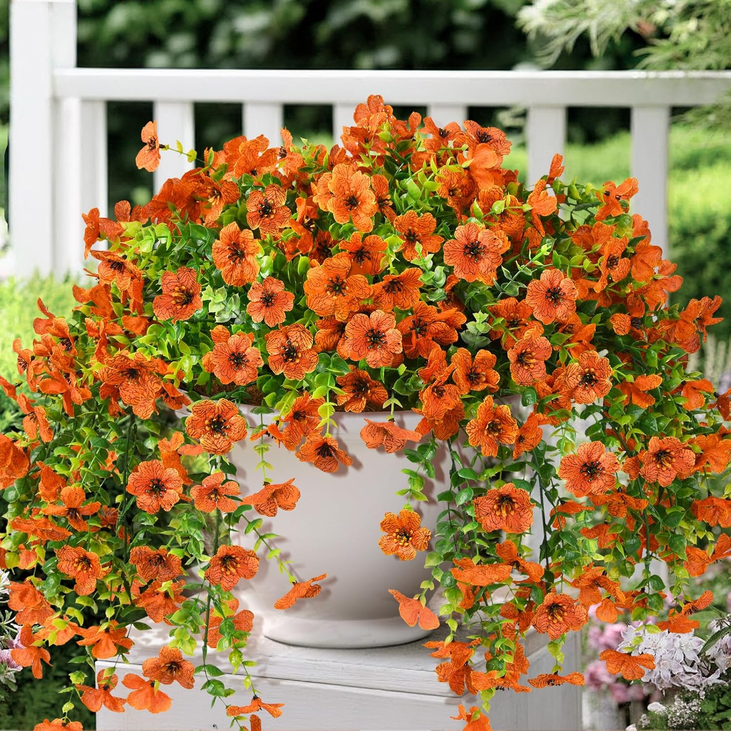 Artificial Hanging Flowers Plants for Outdoor Fall Decoration, 2PCS Faux Silk Daisy UV Resistant Look Real for Outside Home Indoor Planter Porch Window Yard Autumn Decor(Orange)