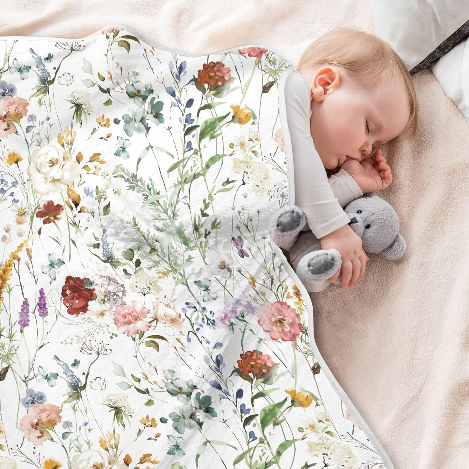 Baby Blankets for Boys Girls Watercolor Wildflower Super Soft Warm Cozy Crib Blanket Double Layer Versatility Newborn Receiving Blanket, 30 x 40 Inch