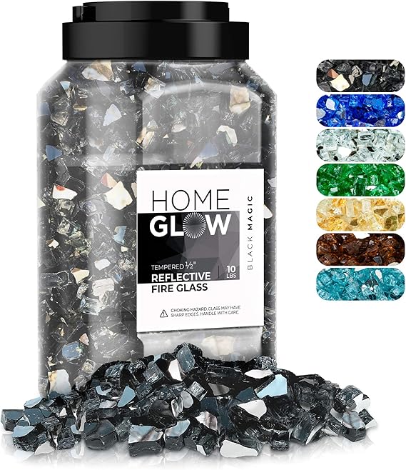 HOMEGLOW Fire Glass. Black 1/2 inch. Reflective Tempered