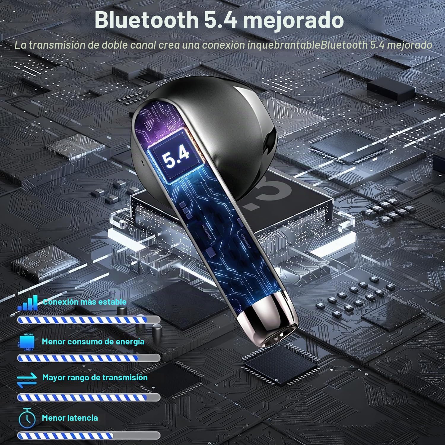 Renimer Auriculares Inalámbricos Bluetooth 5.4 con App, 42H Auriculares Bluetooth con HiFi Estéreo, 4 ENC Mics, Nueva Cascos Inalambricos Bluetooth con Reducción de Ruido, IP7 Impermeable Audifonos