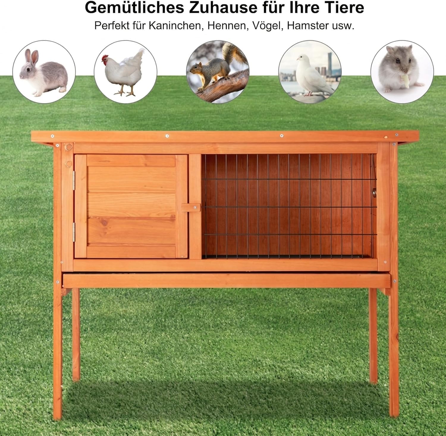 Kaninchenstall, hasenstall draußen Winterfest, 86 x 45 x 70 cm | ideal für draußen, Es gibt ausreichend Platz für Kleintiere: Wildkaninchen, Hauskaninchen und Meerschweinchen