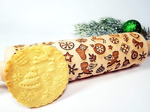 Miniatura 8 de CHRISTMAS PRINTS Embossing Rolling Pin. Laser Engraved Dough Roller for Embossing Homemade Christmas Cookies by Algis Crafts