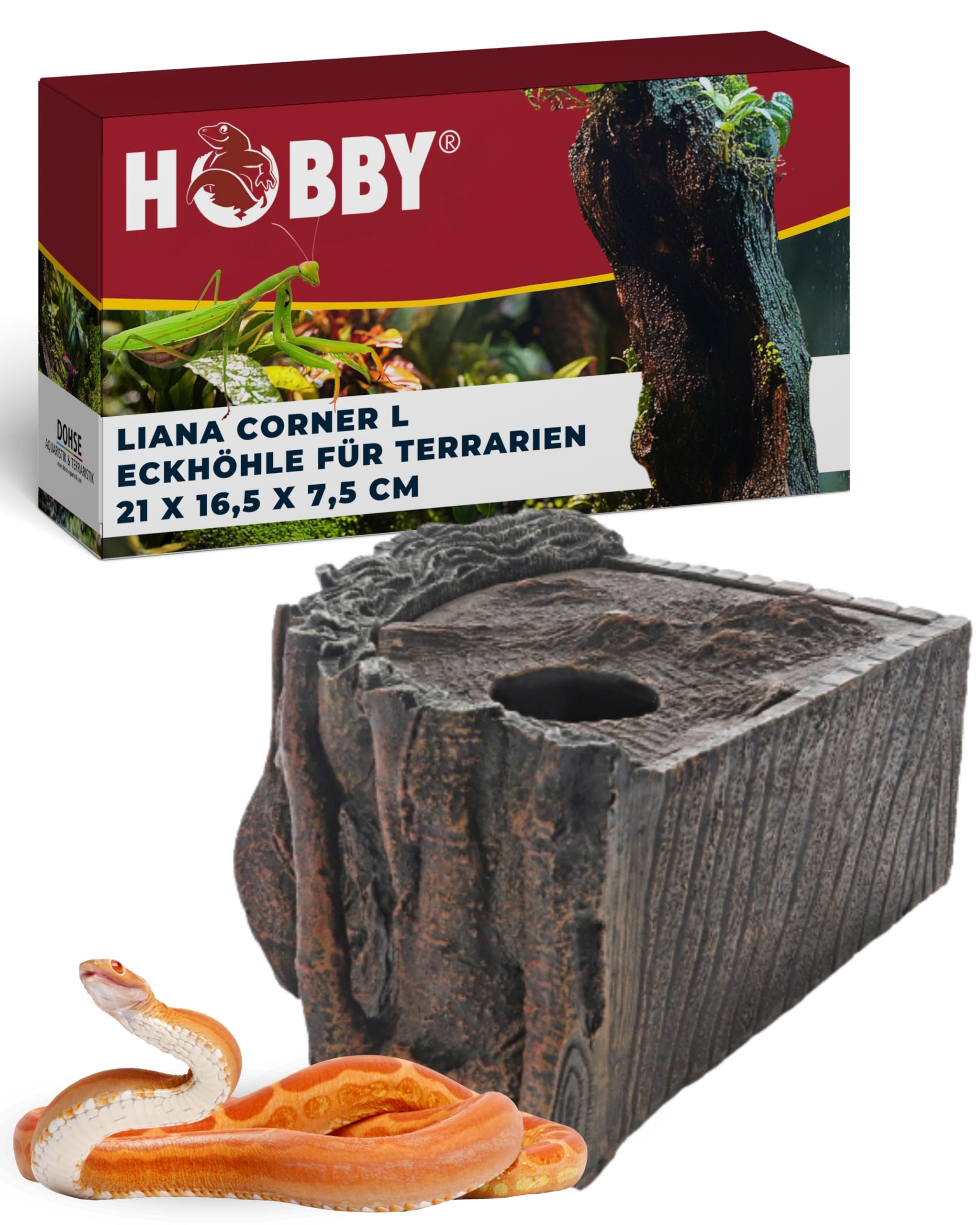 Hobby Terraristik Liana Corner L I 21 x 16,5 x 7,5 cm I naturnahe Versteckmöglichkeit für Reptilien und Amphibien I Rückzugsort für Terrarientiere I dekorative Versteckhöhle für Terrarien