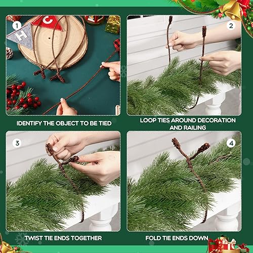 Miniatura 108 de Guirnalda de Navidad de 20 pulgadas, lazos decorativos de Navidad para barandilla, lazos giratorios reutilizables y flexibles para Navidad