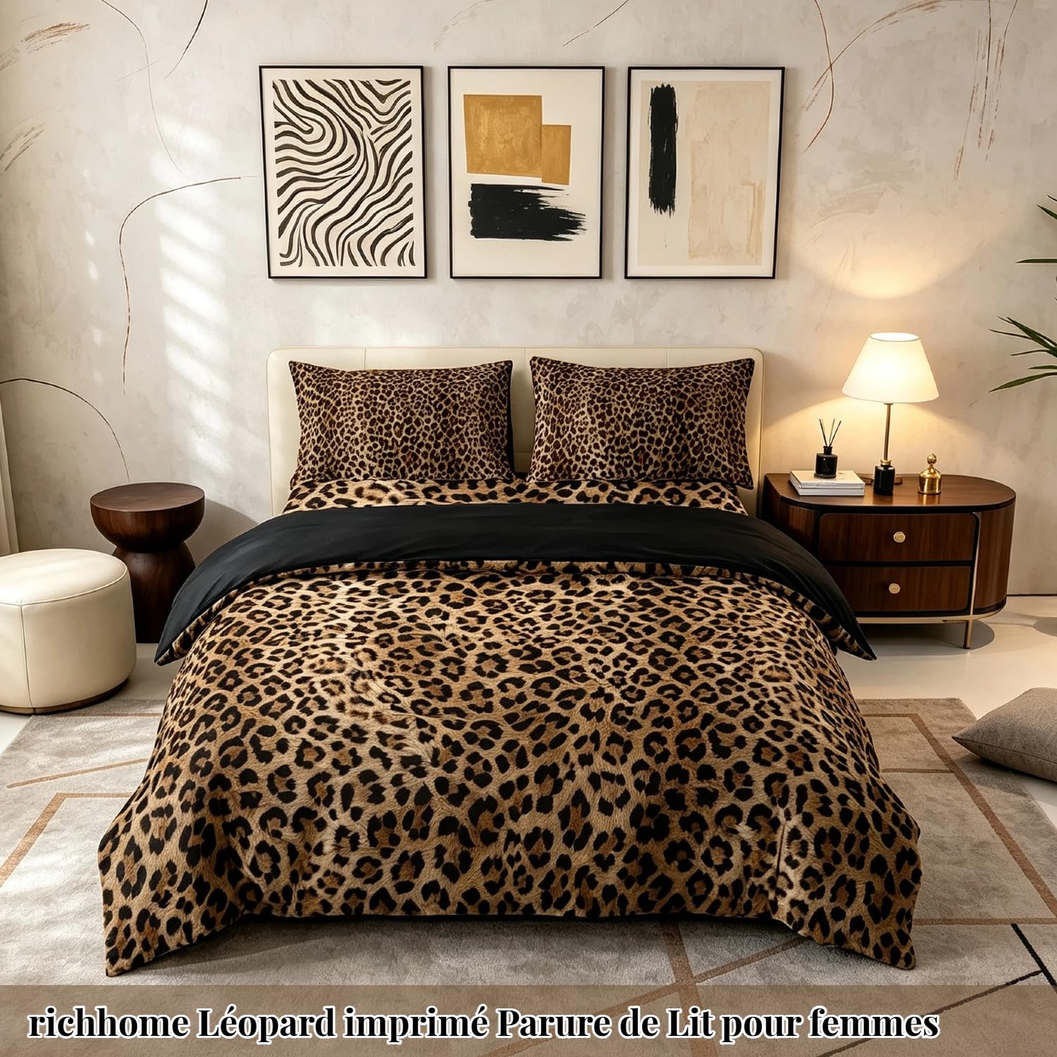 Juego de cama de leopardo, con estampado de gépardo, para niños, niñas, animales, funda nórdica de 220 x 240 cm, funda nórdica con cremallera