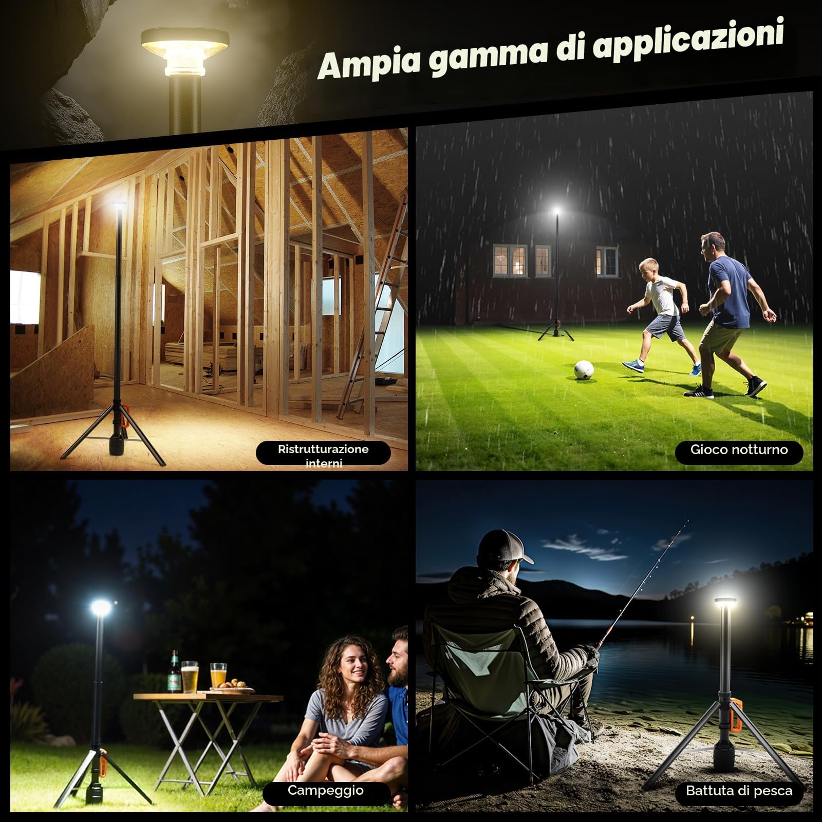 SYLSTAR Faro LED Ricaricabile con Telecomando e Treppiede Telescopico (2,65 m), 3000LM Ultra Luminoso Faretto a Batteria, 3CCT Regolabile, Faro da Cantiere per Officine Sport Campeggio Emergenze