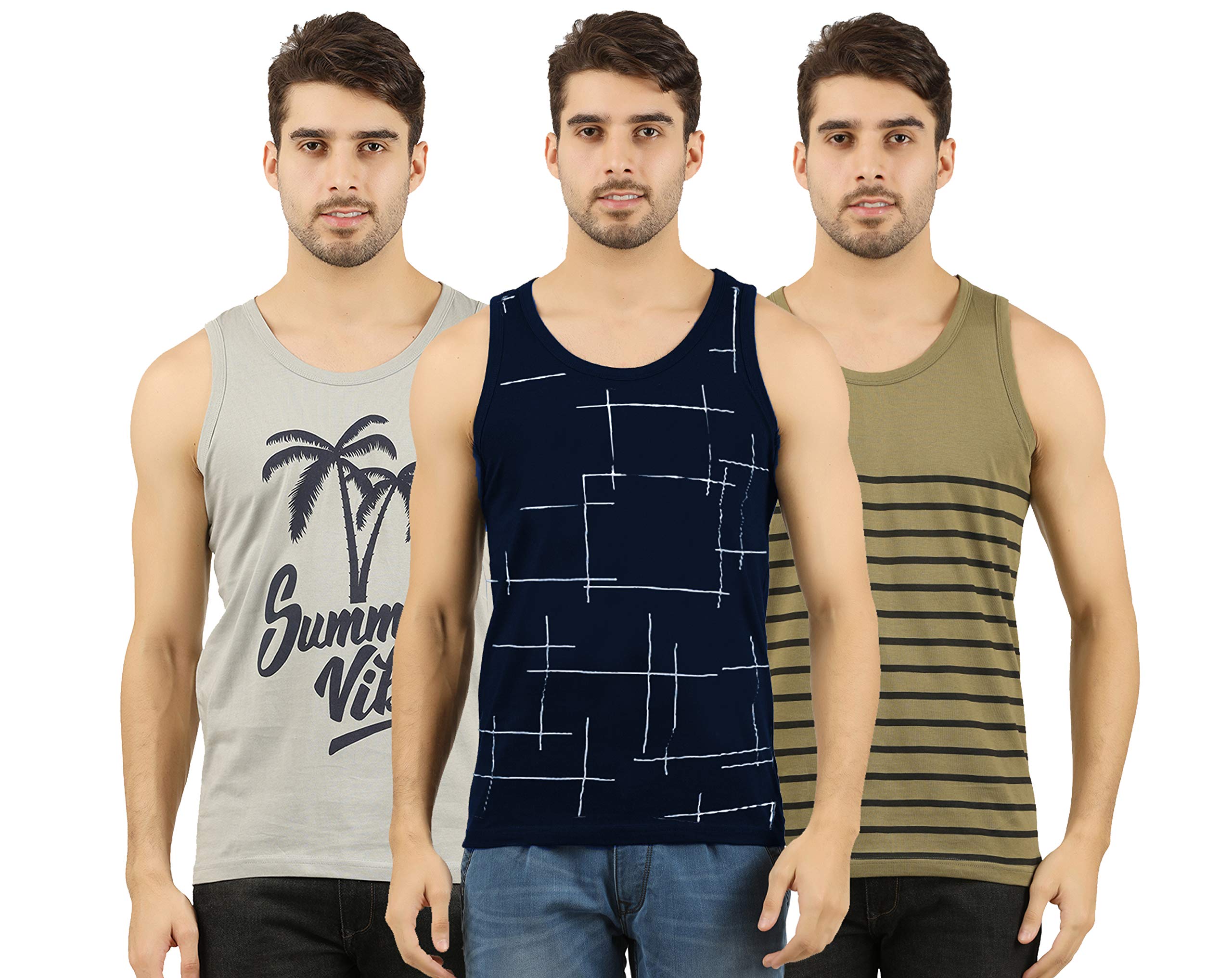 Men's Cotton Printed Vest (Pack of 3)