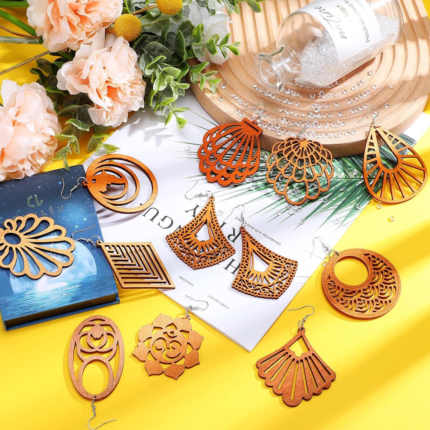 Hicarer 20 Pairs African Wooden Earrings for Women Boho Vintage Drop Earrings Bulk Lightweight Geometric Pendant Dangle Jewelry for Christmas Women Ladies Gifts - Image 7