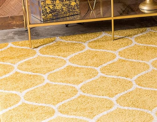 Miniatura 3 de Unique Loom - Alfombra redondeada de la colección Trellis Frieze (3pies 3pulgadas x 5pies 3pulgadas, color amarillomarfil)