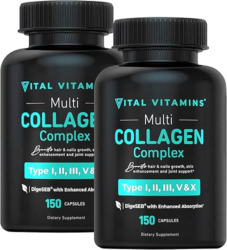 Miniatura 1 de Vital Vitamins Complejo de colágeno múltiple paquete de 2 - Tipo I II III V X alimentado con hierba sin OMG