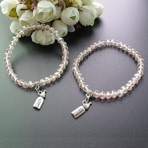 Miniatura 8 de WE Pulsera elástica de cristal rosa para baby shower con dije de biberón (12 piezas)