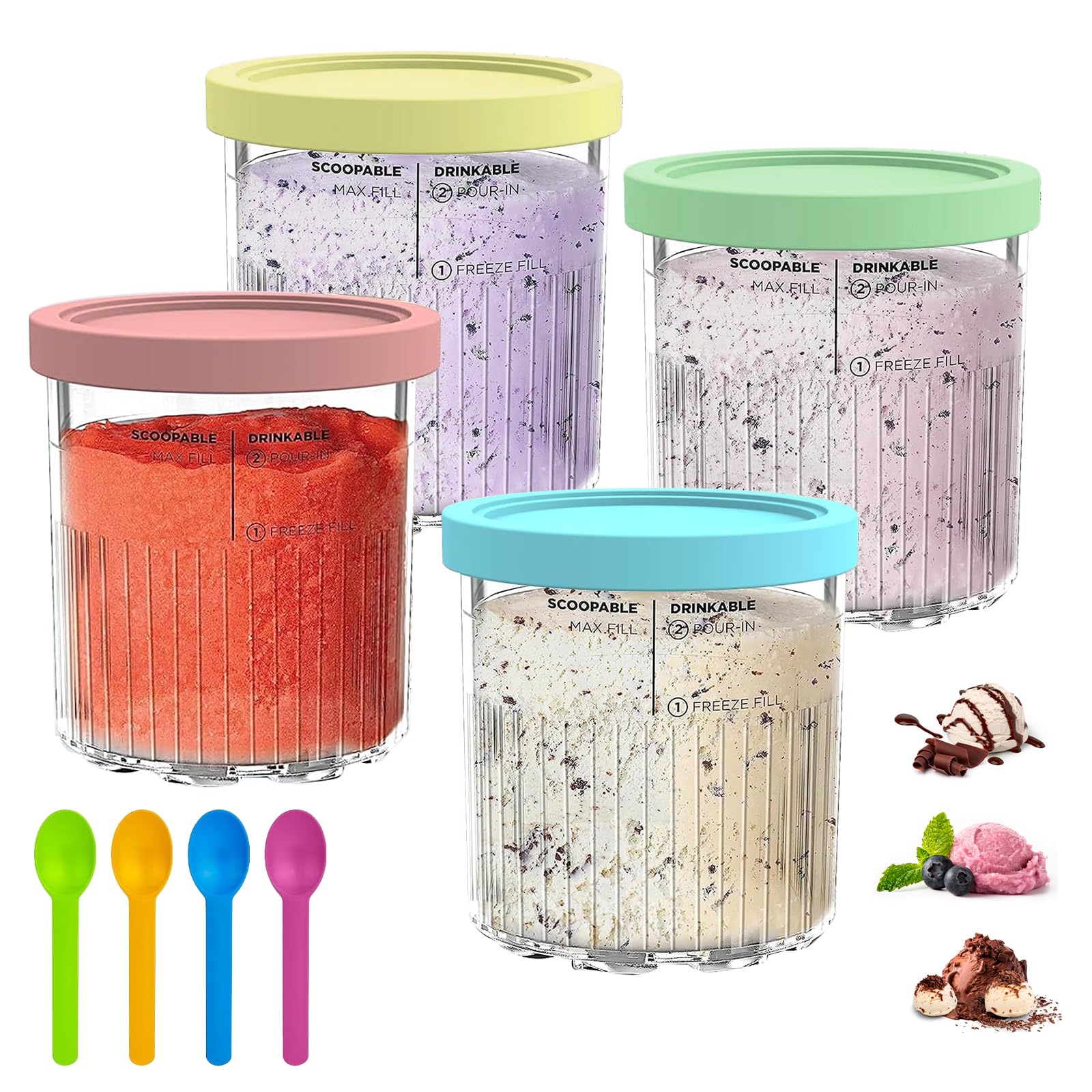 Für Ninja Creami Deluxe Behälter,4er-Set Eisbehälter für Ninja NC500EU Eismaschine, ninja eismaschine zubehör, Creami Creami Deluxe Zubehör für Eiscreme-Liebhaber,Spülmaschinenfest