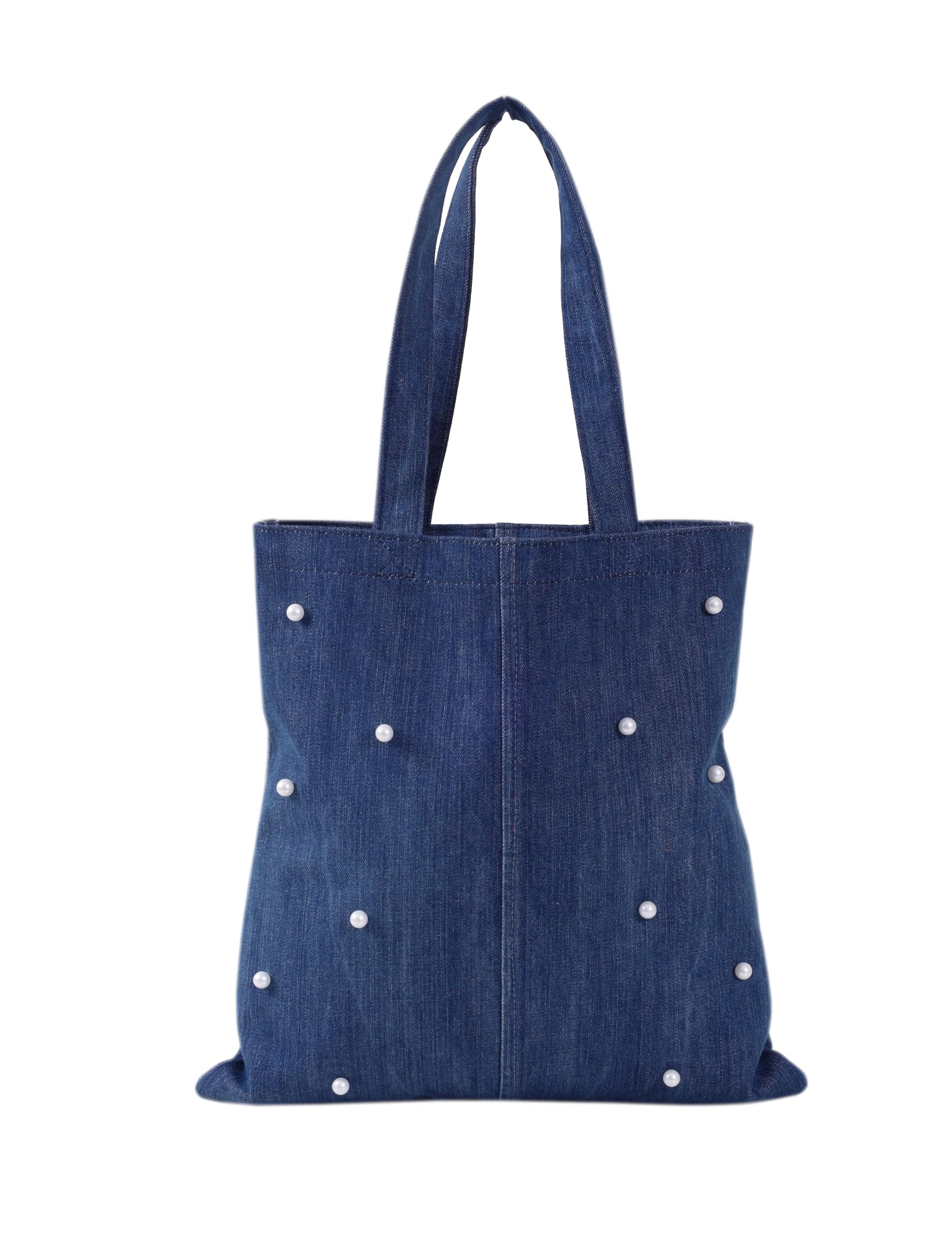 Women's Heart Patch Denim Tote Bag | Large Denim Shoulder Bag-image-11