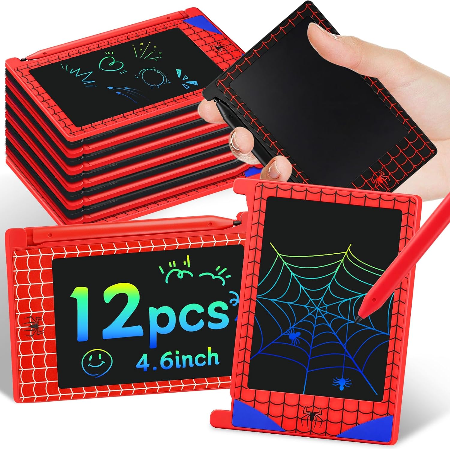 12 Pack Spider Web Mini LCD Writing Tablet - Party Favors for Kids | 4.6" Erasable Drawing Board with Stylus for Birthday Goodie Bag Treasure Box Stuffers, Back to School Classroom Prizes
